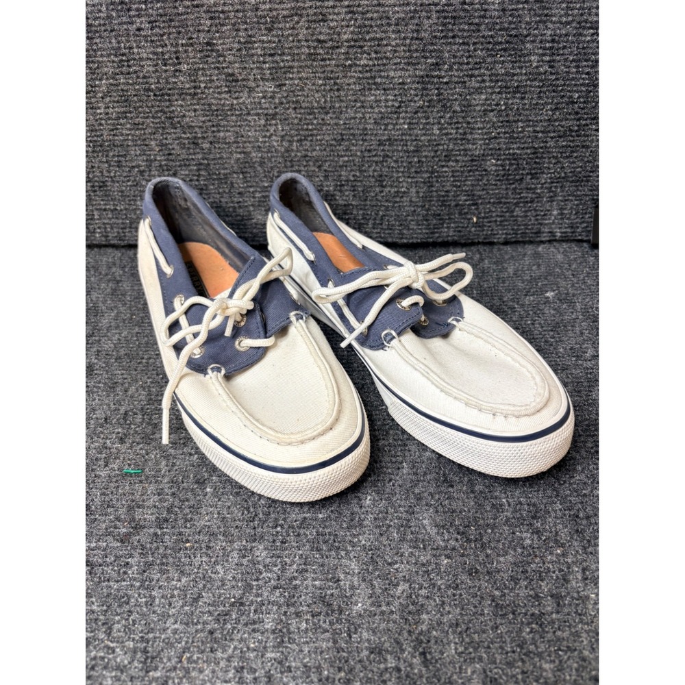 Sperry Top-Sider Womens 6.5 M White Navy Canvas Boat Shoes 9771452